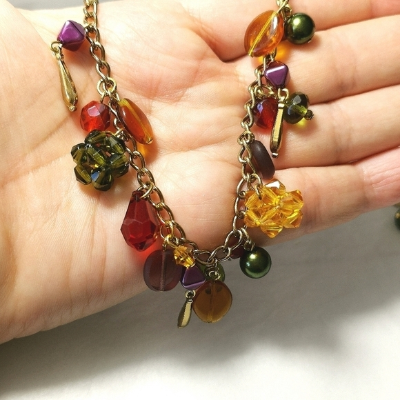 VINTAGE Czech crystal jewelry necklace Christmas colours - Picture 2 of 5